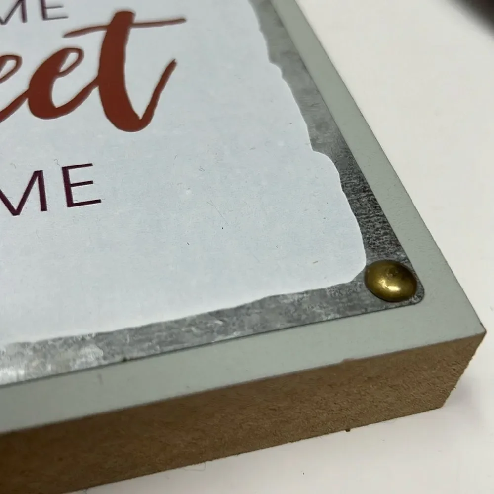 Home Sweet Home Decor Wood & Metal Shelf Table Standing Word Sign‎ Brown White